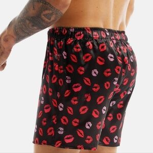 MENS Playful Kiss Print Black Boxers